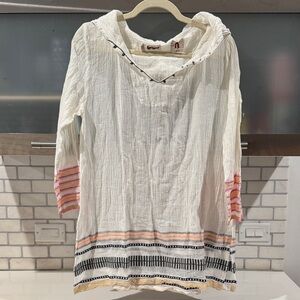 Lemlem White Hooded Tunic Boho Embroidered Top – Size L